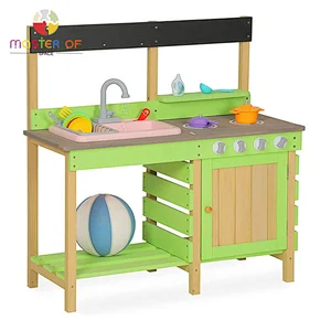 Children pretend play mud kitchen wooden toy kitchen set for for outdoor play W10C780