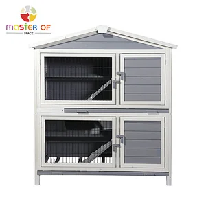Outdoor Garden Pet House 2-Tier Wooden Rabbit Huntch With Rainroof W06F159