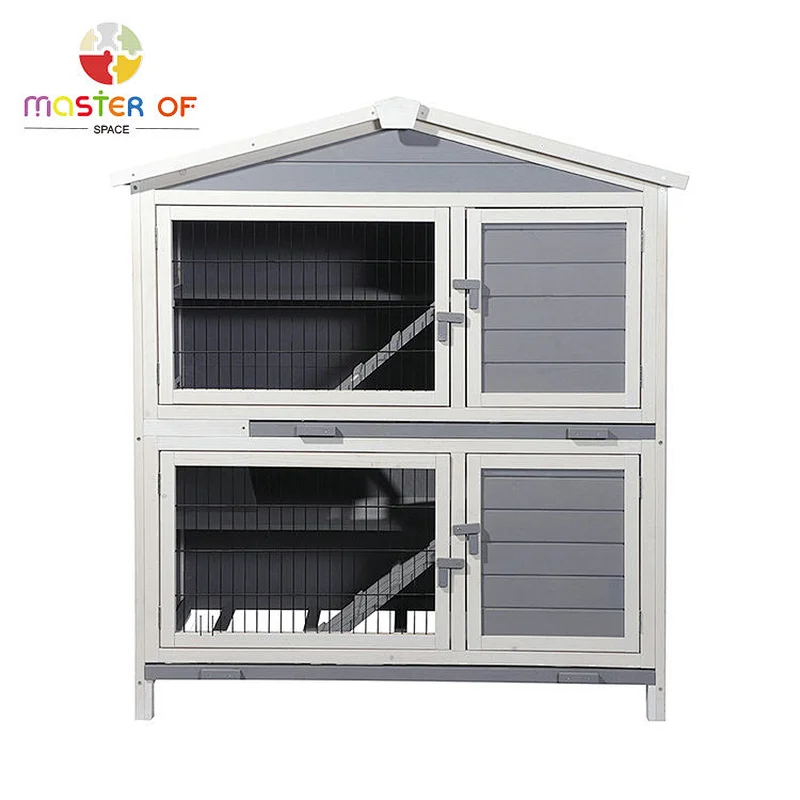 Outdoor Garden Pet House 2-Tier Wooden Rabbit Huntch With Rainroof W06F159