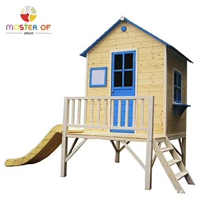 Hot Selling Custom Outdoor Children Wooden Playhouse With Slide W01D079