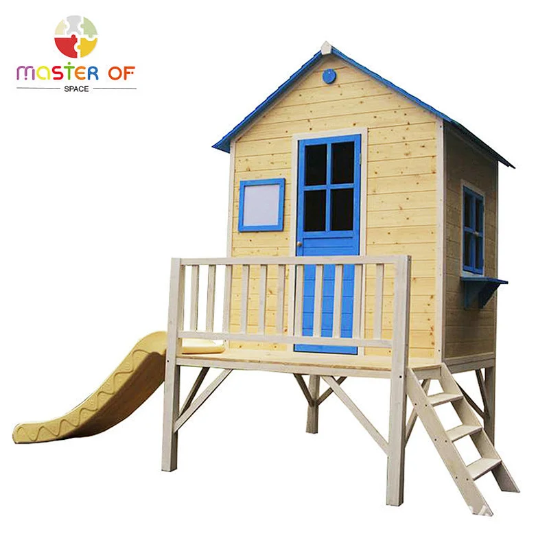 Hot Selling Custom Outdoor Children Wooden Playhouse With Slide W01D079