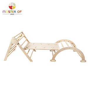 Indoor playful wooden triangle climber with climbing ladder for toddlers W01F053