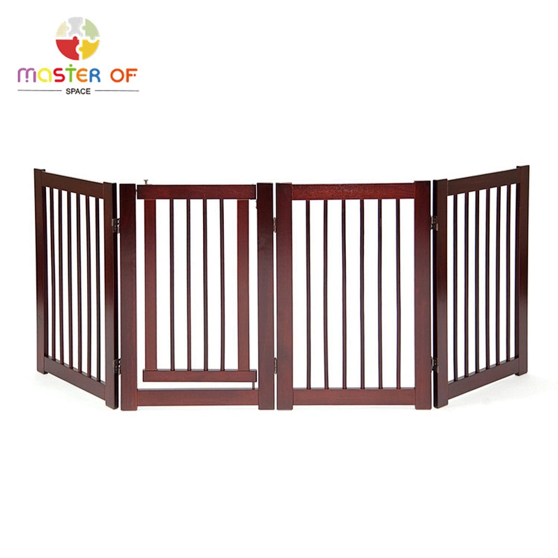 Folding 4 Panel Freestanding Doorway Dog Fence Wooden Kids Safety Gate W08M004