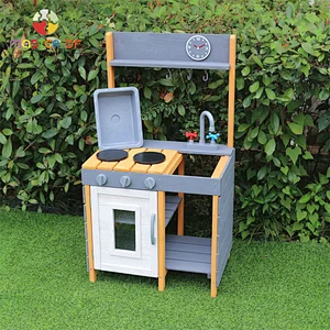 Chidren outdoor play wooden mud kitchen set toys with sink, stove, and oven W10C773