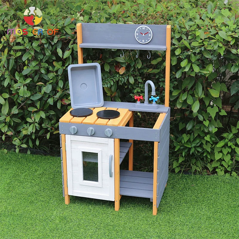 Chidren outdoor play wooden mud kitchen set toys with sink, stove, and oven W10C773