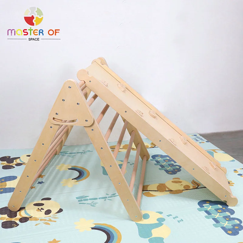 Indoor playful wooden triangle climber with climbing ladder for toddlers W01F053
