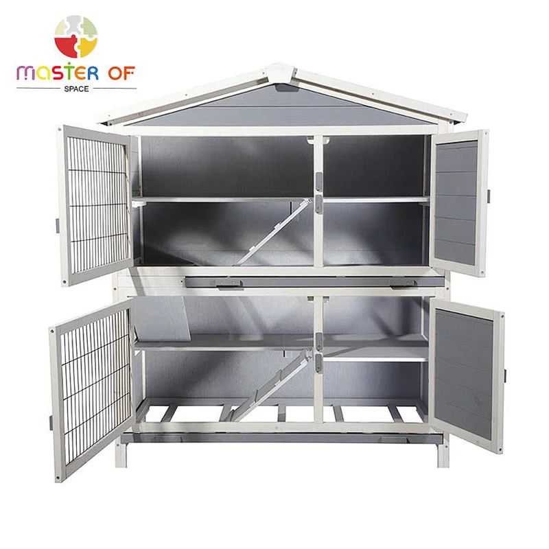 Outdoor Garden Pet House 2-Tier Wooden Rabbit Huntch With Rainroof W06F159