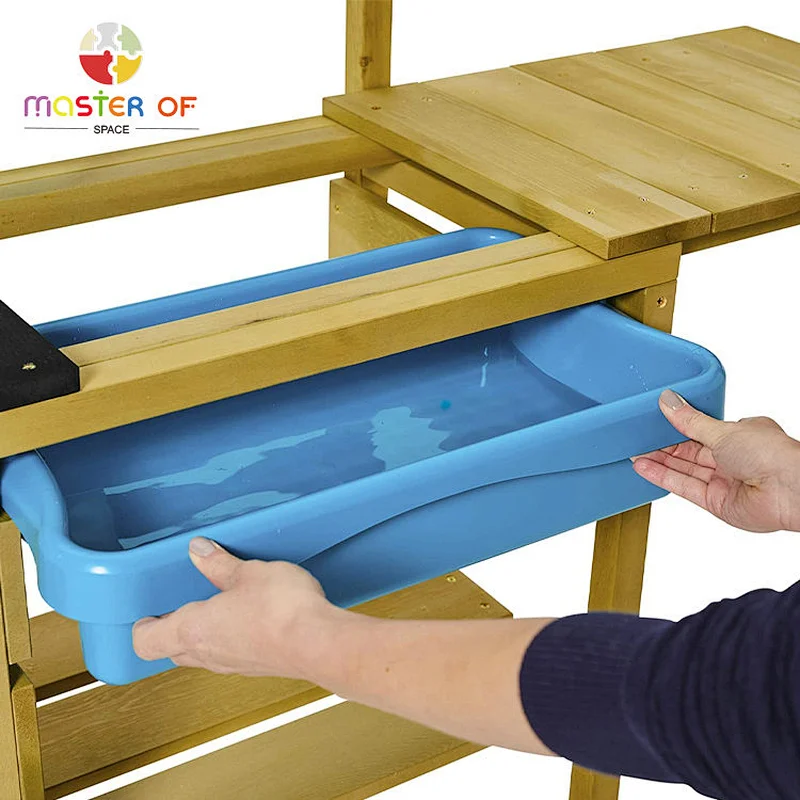 Children pretend play cooking wood kitchen toy play set mud kitchen with sink for kids W10C778