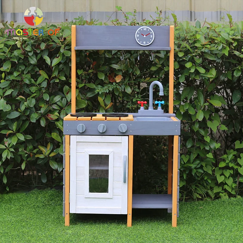 Chidren outdoor play wooden mud kitchen set toys with sink, stove, and oven W10C773