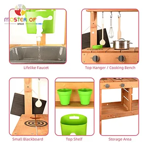 Cheap pretend outdoor toys kitchen wooden mud kitchen play set for kids W10C779