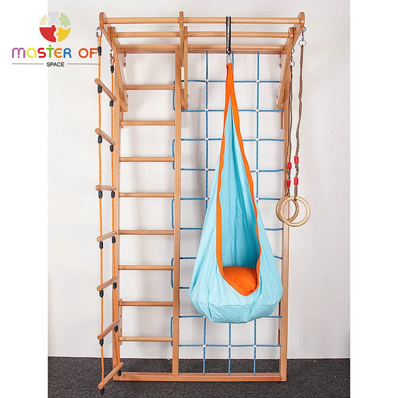 Montessori Indoor playground kids wooden climbing frame with swing W01D176