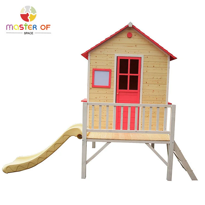 Hot Selling Custom Outdoor Children Wooden Playhouse With Slide W01D079
