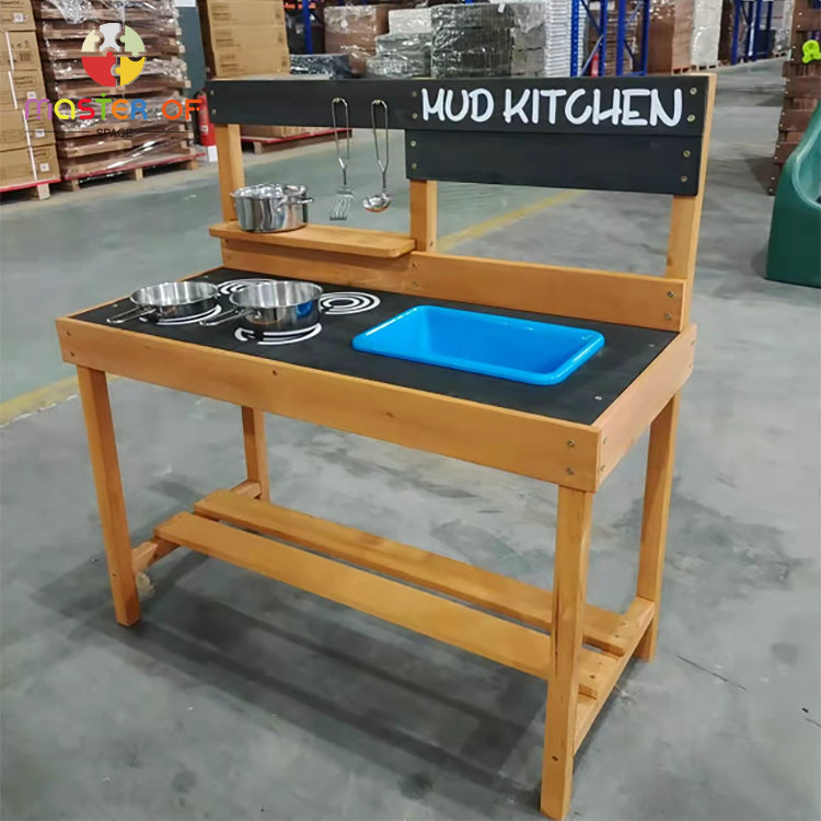 Popular Kids Pretend Play Mud Kitchen Wooden Kitchen Set Toy For Outdoor Play W10C802