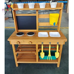 New Design Cooking Pretend Play Outdoor Wooden Mud Kitchen Play Set For Kids W10C798