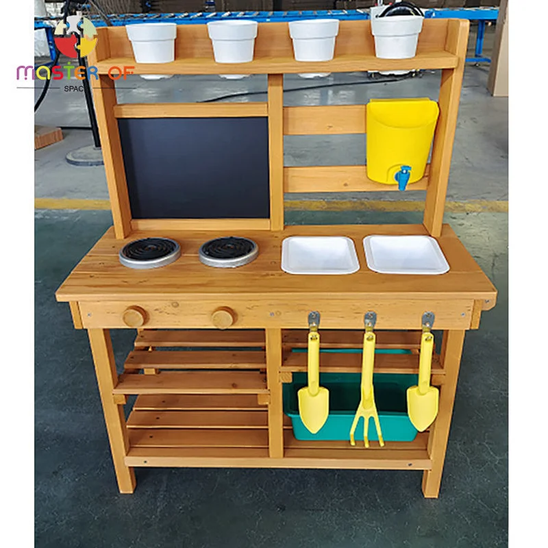 New Design Cooking Pretend Play Outdoor Wooden Mud Kitchen Play Set For Kids W10C798