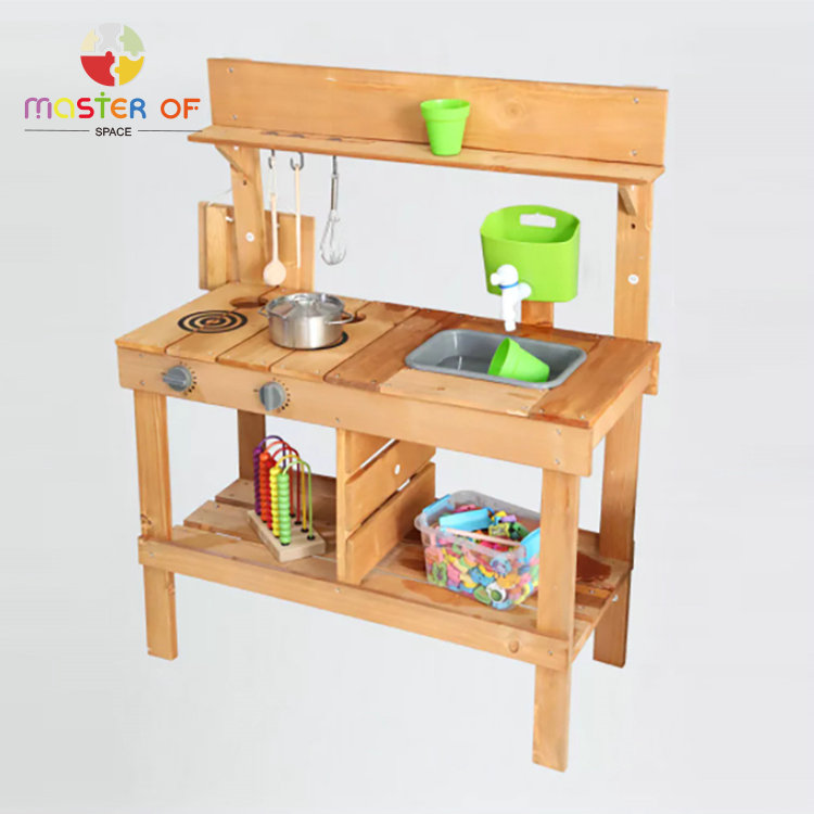 Outdoor Educational Funny Cooking Game Wooden Mud Kitchen Set Toy For Kids W10C803