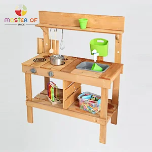 Customize Kids Pretend Role Play Outdoor Backyard Wooden Mud Kitchen Toy W10C799