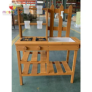 Customize Kids Pretend Role Play Outdoor Backyard Wooden Mud Kitchen Toy W10C799
