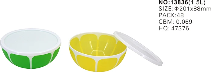 double color salad bowl Lemon bowl 1.5L fruit bowls plastic salad bowl kitchen bowls with lid middle size 2PCS