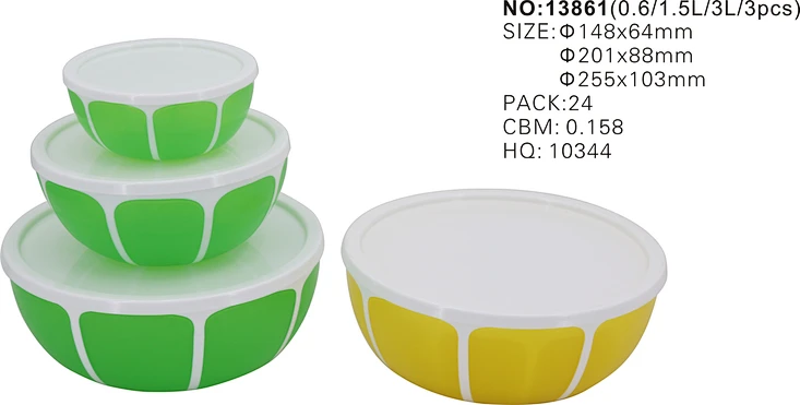 3PCS double color salad bowl Lemon bowl fruit bowls plastic salad bowl kitchen bowls with lid