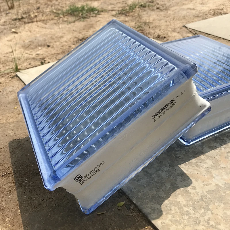 Dark blue parallel grain hollow glass brick