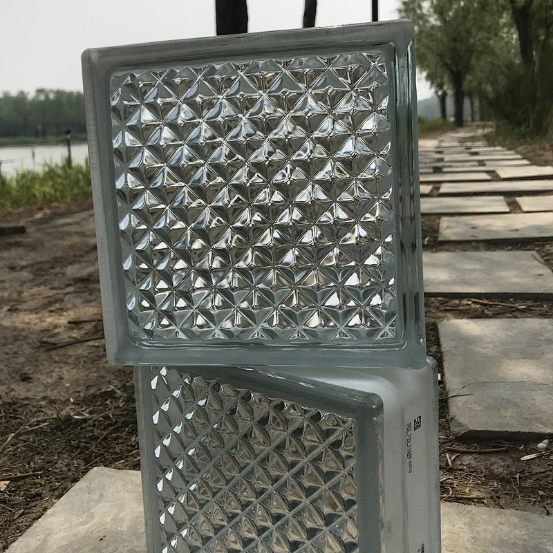 Transparent textured hollow glass brick