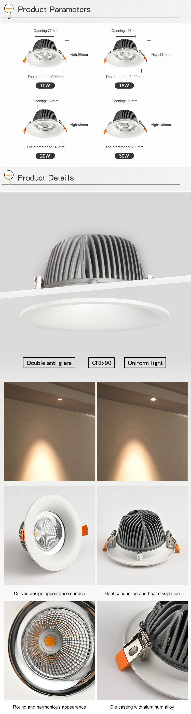 led ceiling recessed light cob