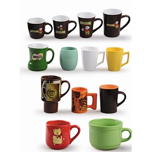 MUG ,CUP AND SAUCER WITH COLOUR GLAZED