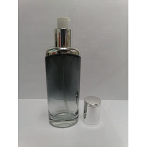 low price with good quality glass cosmetic empty round silver  pump bottles for skincare with  with light silver lid packaging