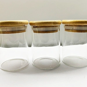 Air Tight Round Glass Food Storage Seal Jar with Natural Bamboo Lid