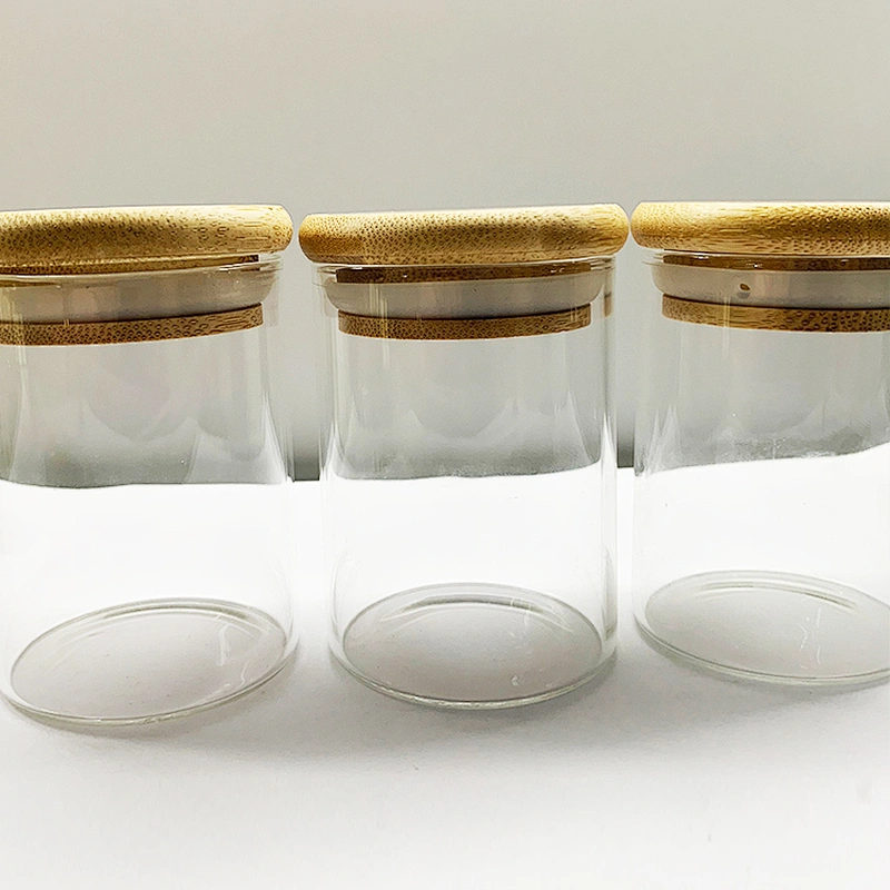 Air Tight Round Glass Food Storage Seal Jar with Natural Bamboo Lid