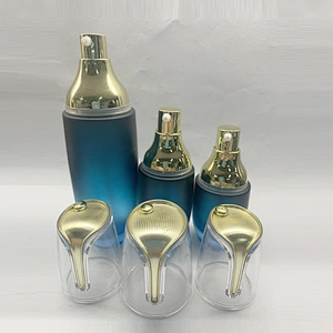 Blue color 40ml 100ml 120ml cosmetic glass lotion bottle with pump
