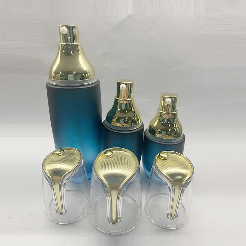 Blue color 40ml 100ml 120ml cosmetic glass lotion bottle with pump