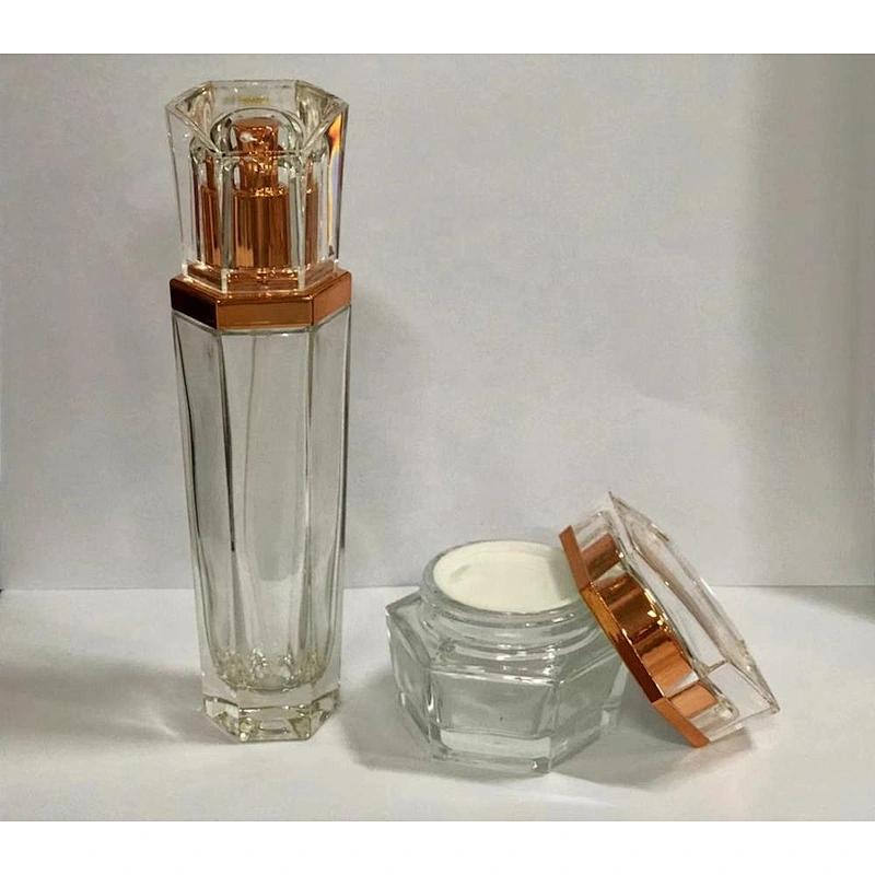 Luxury Transparent Cream Jar Six Sides Packaging Glass Cosmetic Bottles
