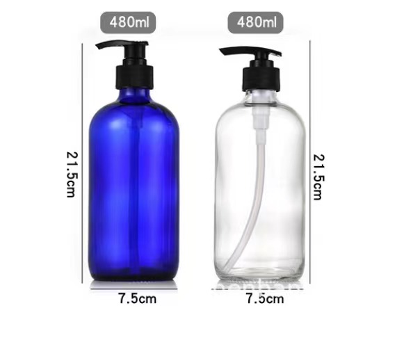 480ml Glass Boston Bottle 500ml 1000ml big Capacity  glass bottle Lotion Shampoo Bathing Soap with Pump sprayer bamboo collar
