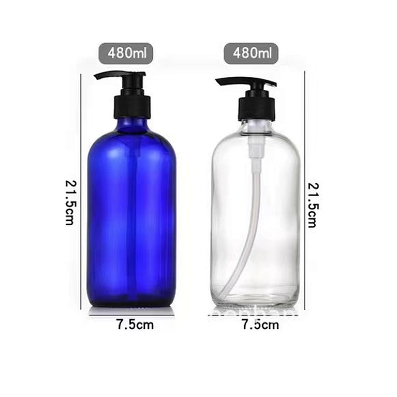 480ml Glass Boston Bottle 500ml 1000ml big Capacity  glass bottle Lotion Shampoo Bathing Soap with Pump sprayer bamboo collar