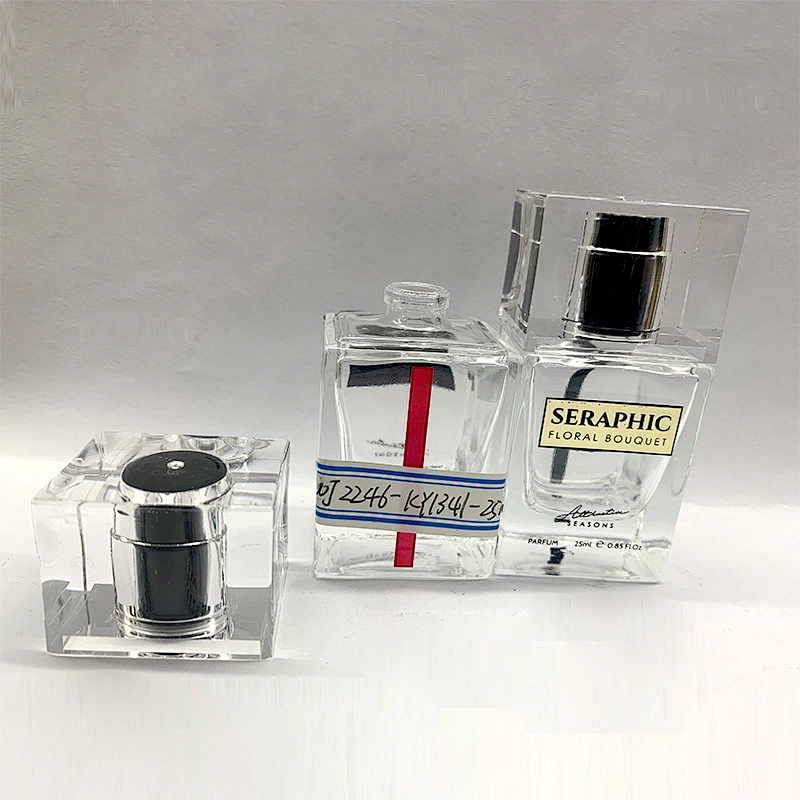 Custom transparent square ladies 25ML perfume spray glass bottle