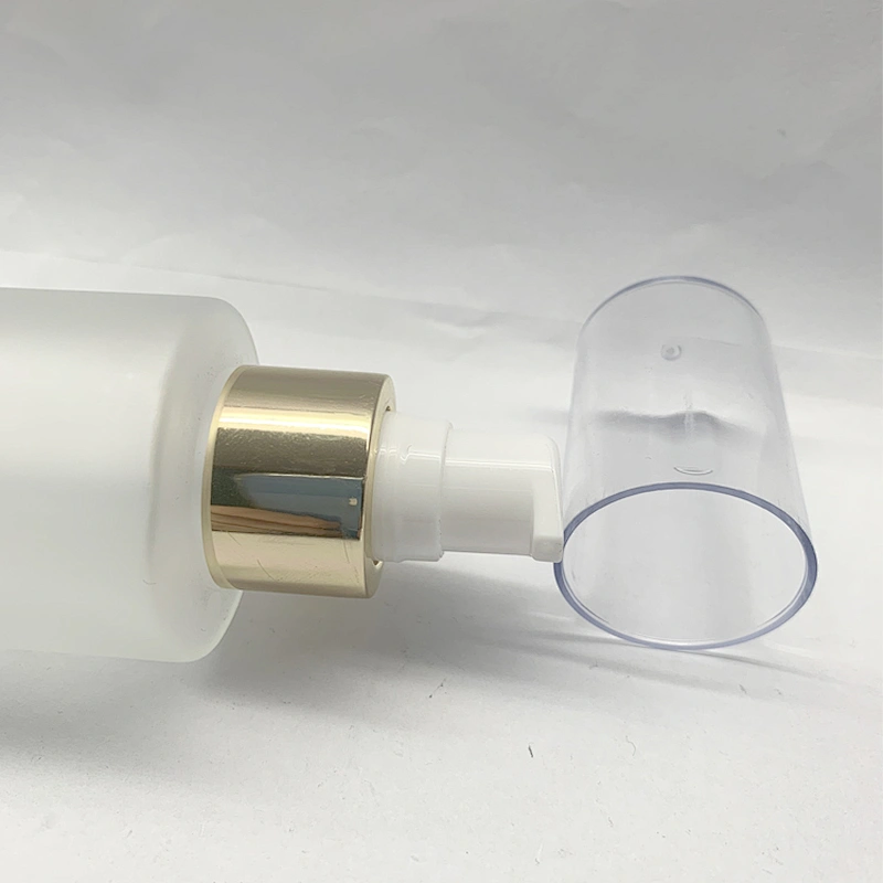 150ml frosted white pump spray glass cosmetic bottle with transparent cap
