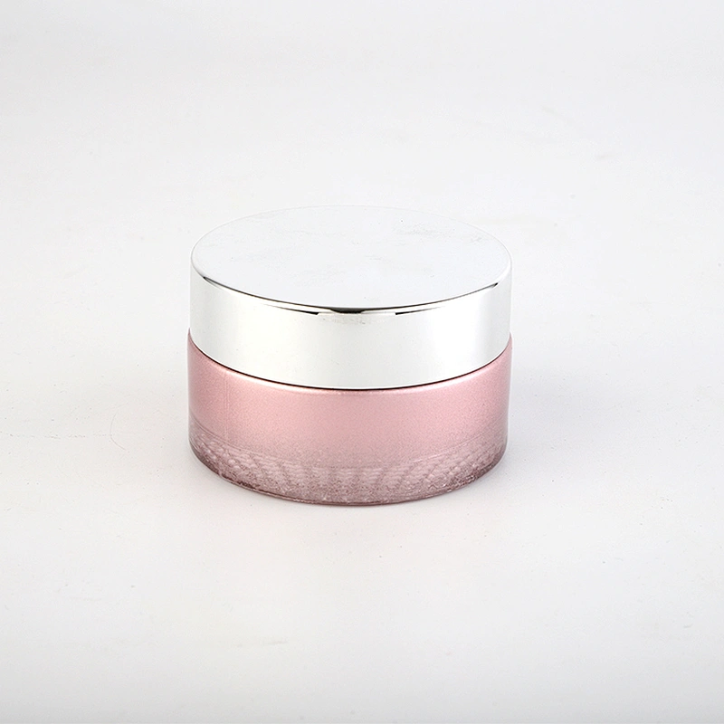 Custom glass container plastic lid matt pink cosmetic jar for skin cream
