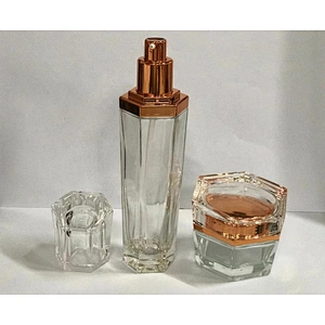 Luxury Transparent Cream Jar Six Sides Packaging Glass Cosmetic Bottles