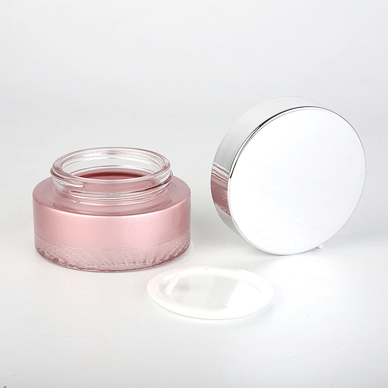 Custom glass container plastic lid matt pink cosmetic jar for skin cream