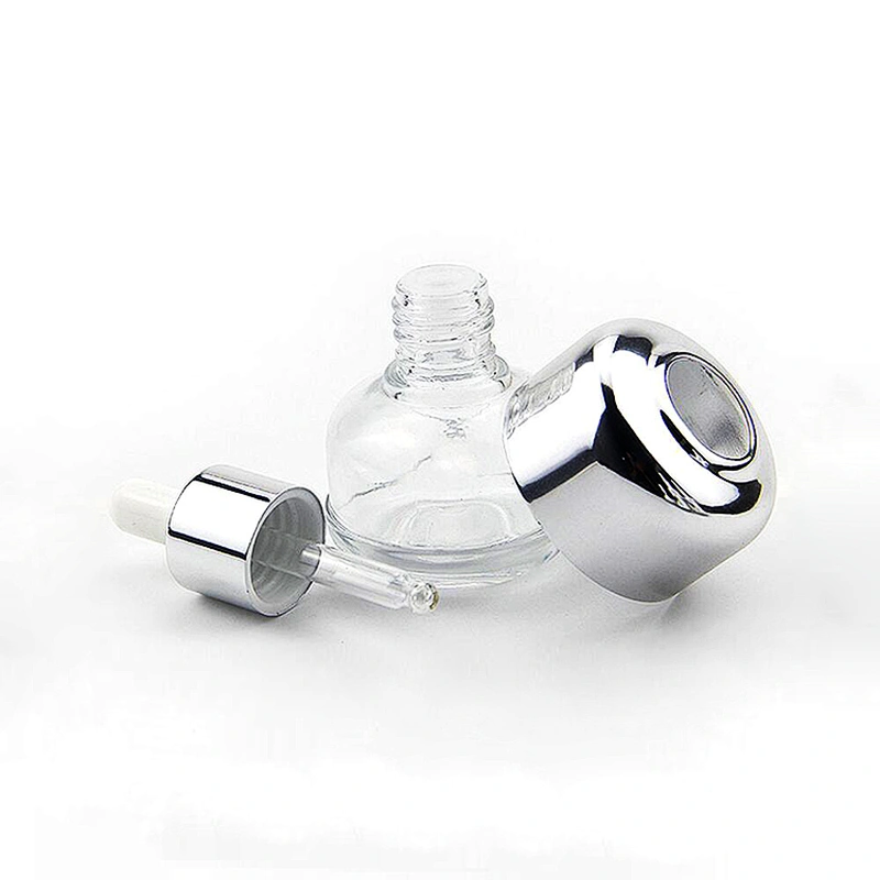 YC2591 glass dropper bottle with aluminum collar and shoulder
