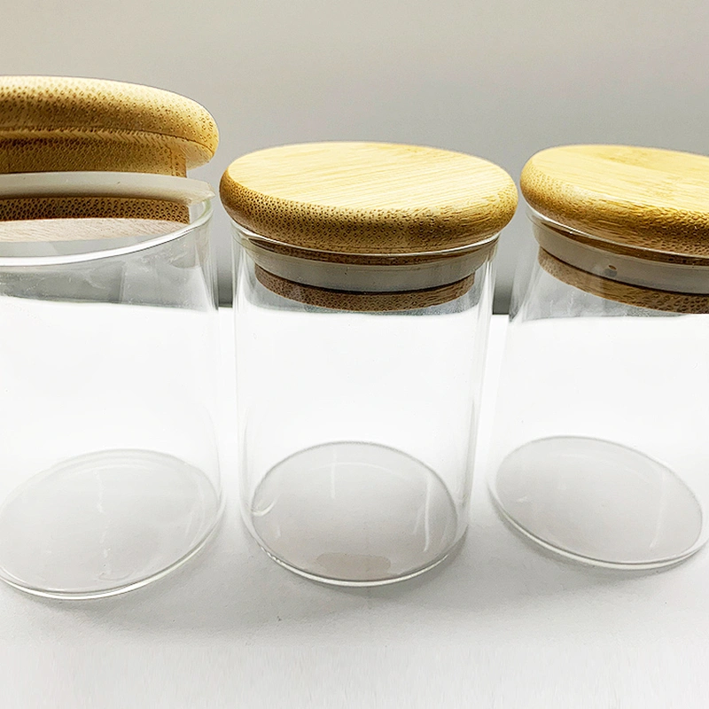 Air Tight Round Glass Food Storage Seal Jar with Natural Bamboo Lid