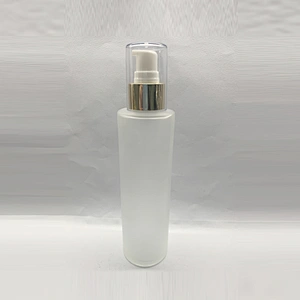150ml frosted white pump spray glass cosmetic bottle with transparent cap