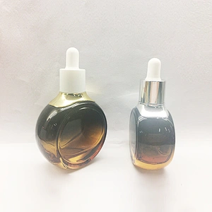 Empty Flat Round Flat Skin Care Glass Dropper Bottle