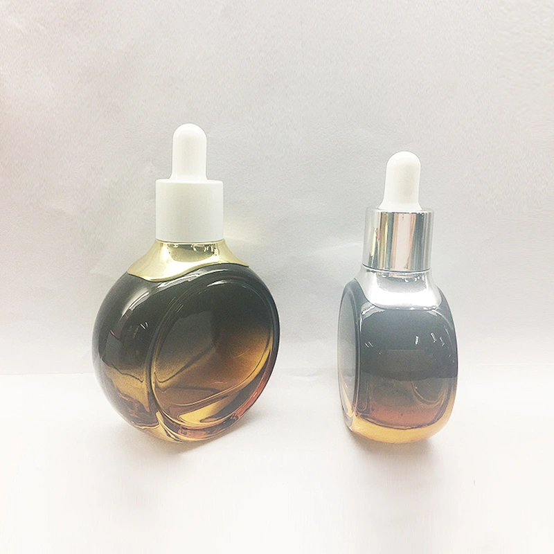 Empty Flat Round Flat Skin Care Glass Dropper Bottle