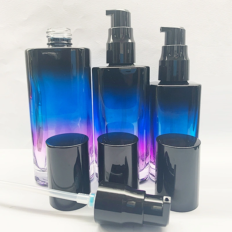 China Best Selling Custom Color Cosmetic Container Emulsion Glass Pump Bottle Face Care Bottle