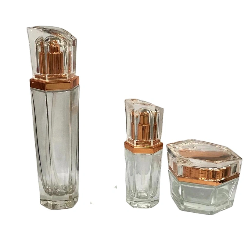 Luxury Transparent Cream Jar Six Sides Packaging Glass Cosmetic Bottles