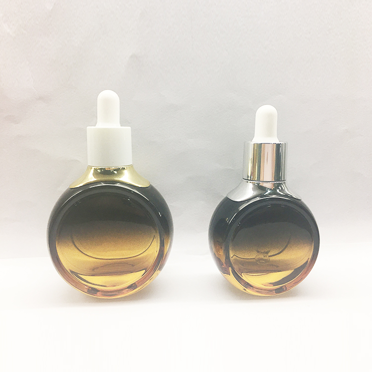 Empty Flat Round Flat Skin Care Glass Dropper Bottle