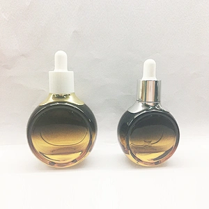 Empty Flat Round Flat Skin Care Glass Dropper Bottle